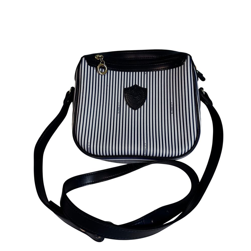 Vintage Liz Claiborne Navy White Stripe Nautical Crossbody‎ Purse Anchor Preppy